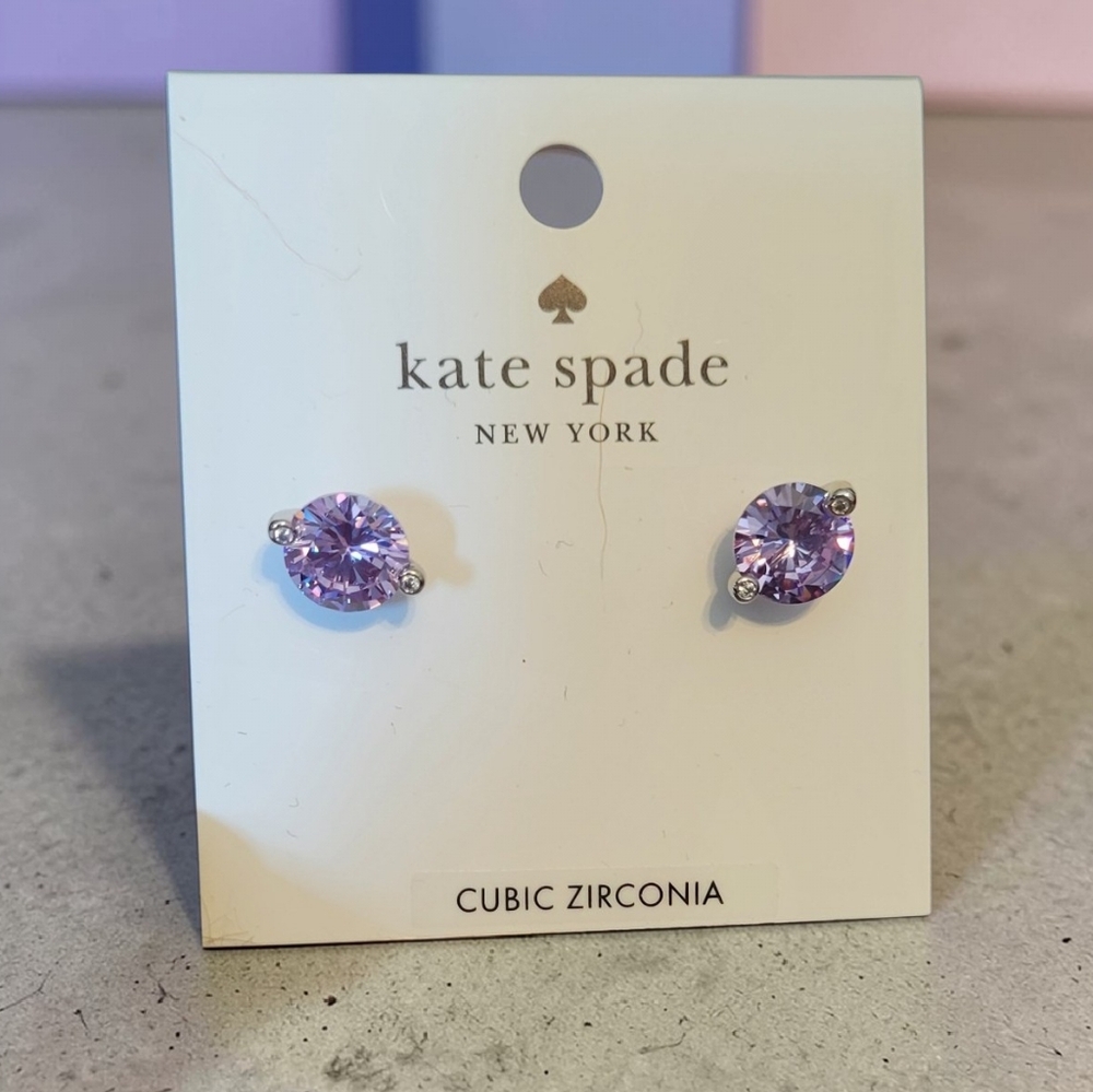 Kate Spade Lavender Cubic Zirconia Round Stud Earrings, NWT - Picture 3 of 3
